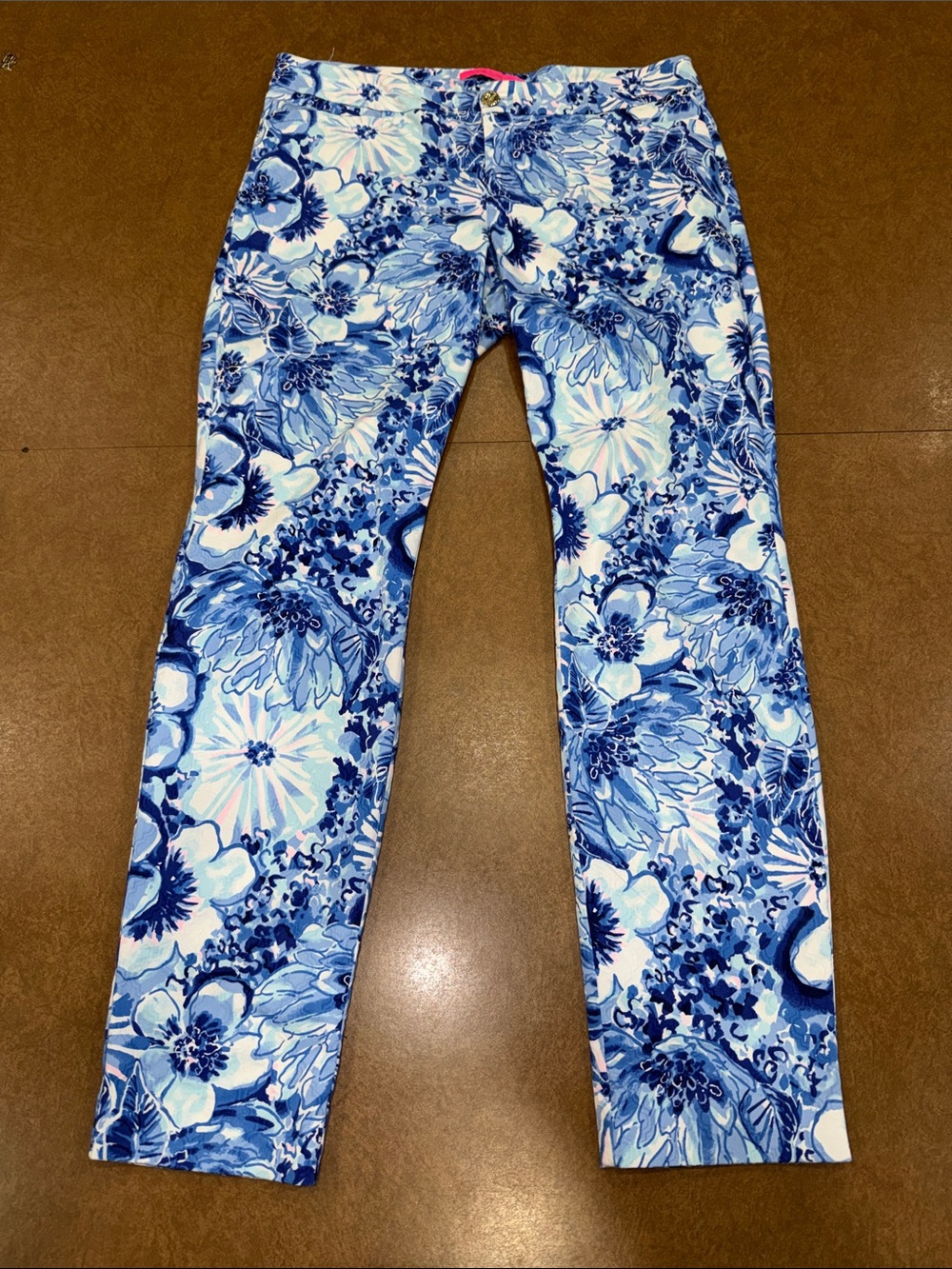 Lilly Pulitzer Catch Keep Kelly Skinny Blue & White Floral Straight-Leg Pants